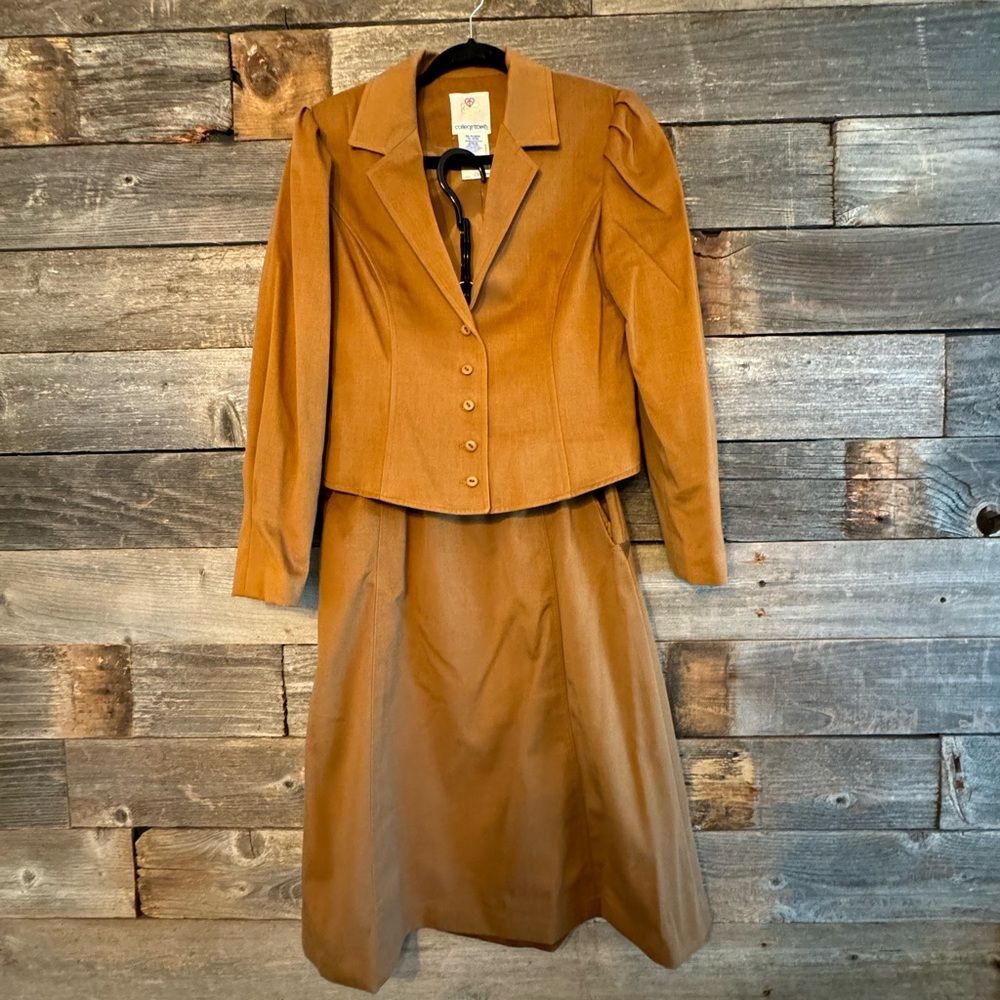 Vintage 1970s College Town Caramel Brown Skirt Suit size small